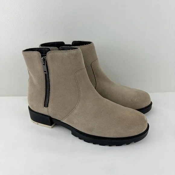 Sorel Women Boots Beige Suede Size 9.5 Chelsea Zip Ankle Lug Sole Waterproof