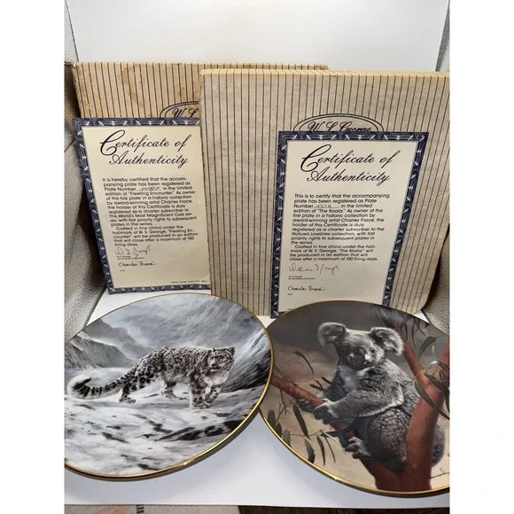 W.S. George Collector Plates 90s…Snow Leopard &‎ Koala Bear W/ COA & Box