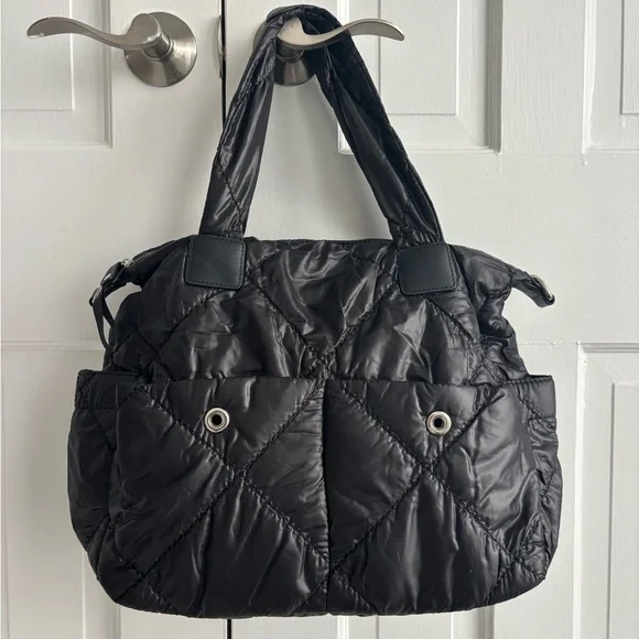 Sondra Roberts Shiny Black Quilted Baby/Every Day Bag