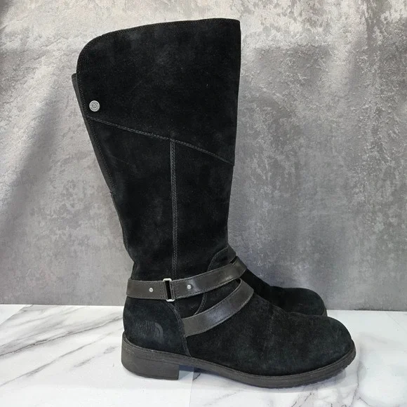 The North Face Bridgeton Womens 10.5 Black Suede Tall Waterproof Boots Insulated
