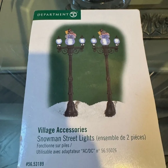 Department 56‎ Snowman Lamp Posts with Blue Accents set NIB