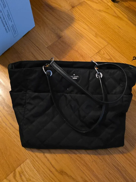 kate spade Black Quilted Nylon Tote with Chain-Link Handles