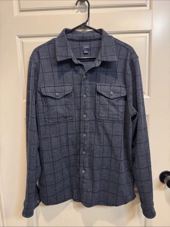 J. Crew Blue Plaid Button-Up Shirt Jacket