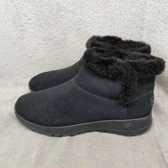 Skechers Shoes Womens Size 9 On The Go Black Suede Faux Fur Lined Ankle Booties