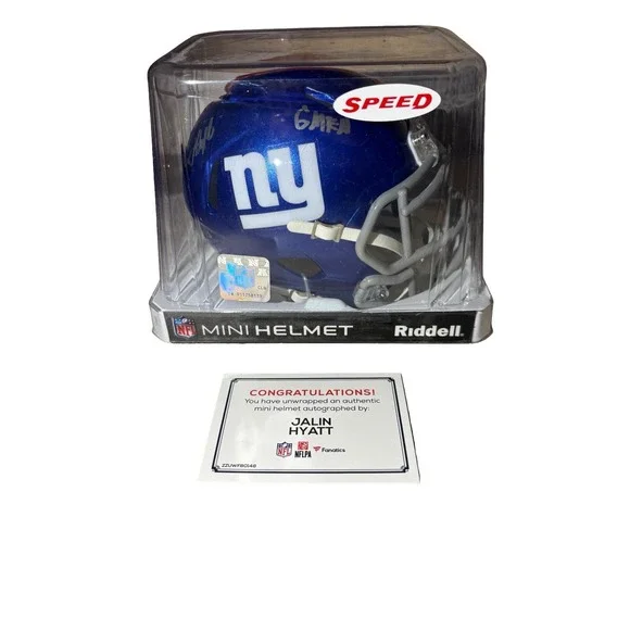 Jalin Hyatt‎ NY Giants Autographed Riddell Speed Mini Helmet/ GMEN inscribed 1/5