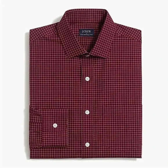 NWT J.CREW THOMPSON MAROON CHECKERED FLEX FIT BUTTON DOWN SHIRT