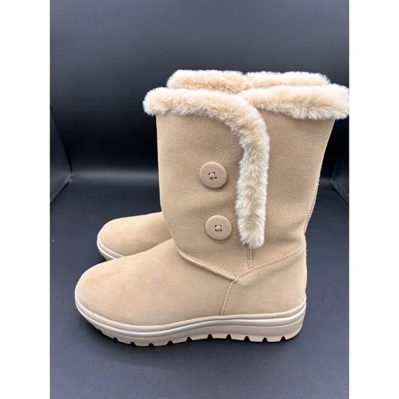 Skechers Keep Sneaks 49864 Women Sand Leather Faux Fur Winter Boots Size 7