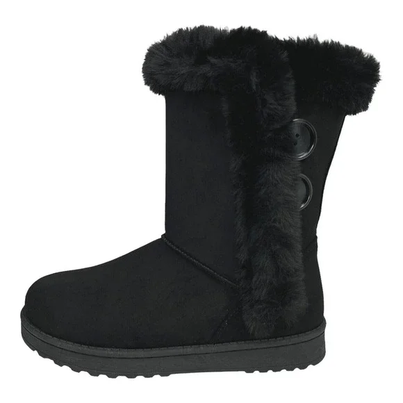 So‎ Abigail Women's Mid Calf Winter Boots Size 6-6.5 Black Faux Fur Lined Cozy