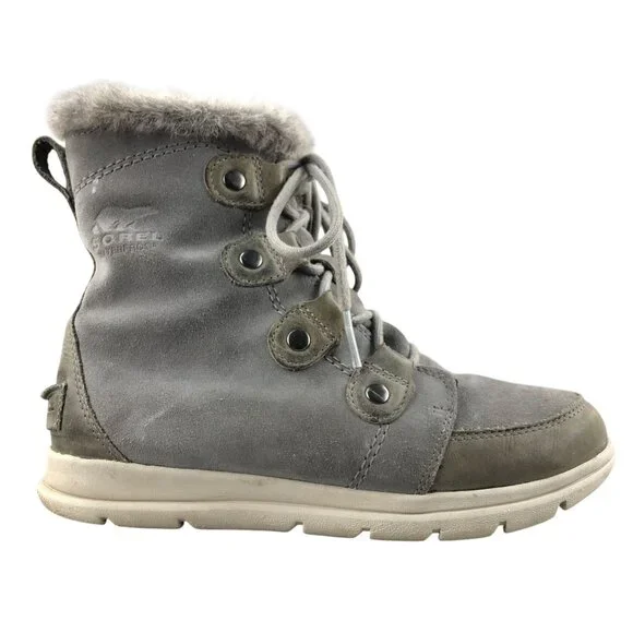 Sorel Women's Size 8 Explorer Joan Quarry Grey Waterproof Leather Suede Boots