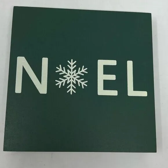 NOEL Green Wood‎ Holiday Sign Tabletop Decor Snowflake NWT Christmas Shelf Tray