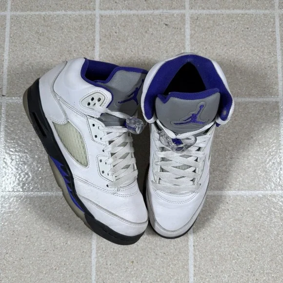Nike Air Jordan 5 Retro GS White Concord Black Leather 7Y 440888-141