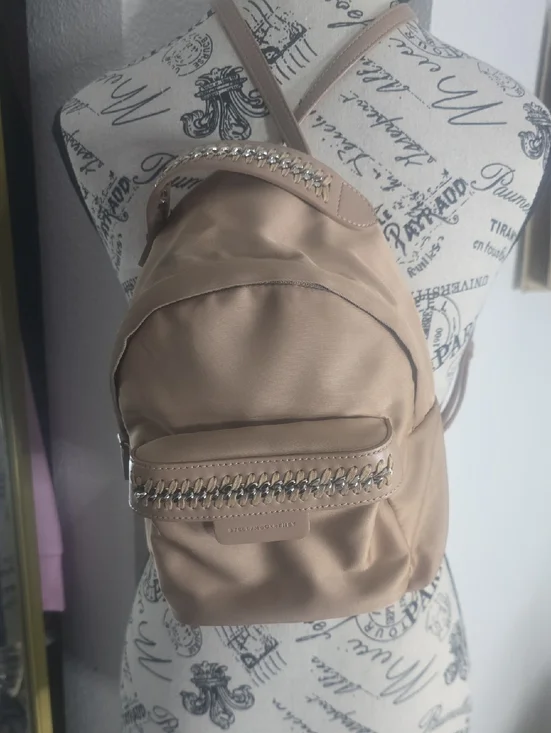 Stella McCartney Beige Mini Backpack W/ Silver Chain Trim/Hardware (VERY GOOD)✨️