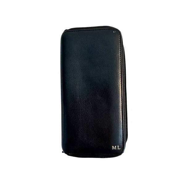 Tumi‎ Leather Zip Around Travel Organizer Wallet Men's Accessory Monogrammed ML