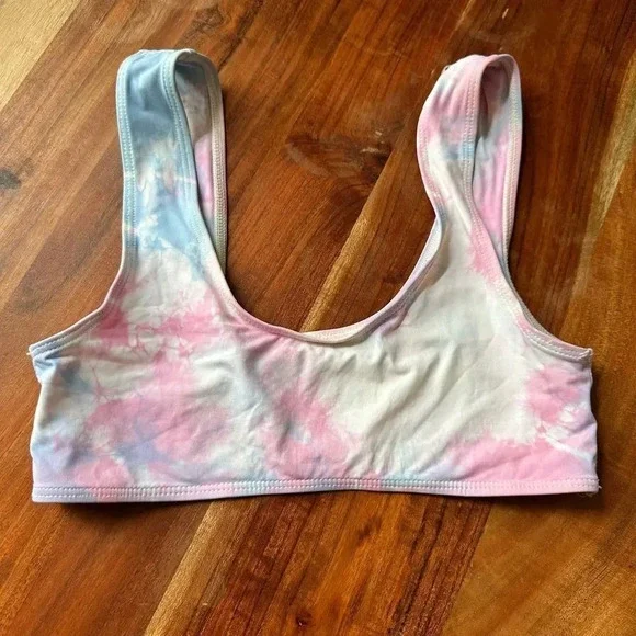 FRANKIES BIKINIS Size S Funfetti Tie Dye Bikini Top Scoop‎ Neck