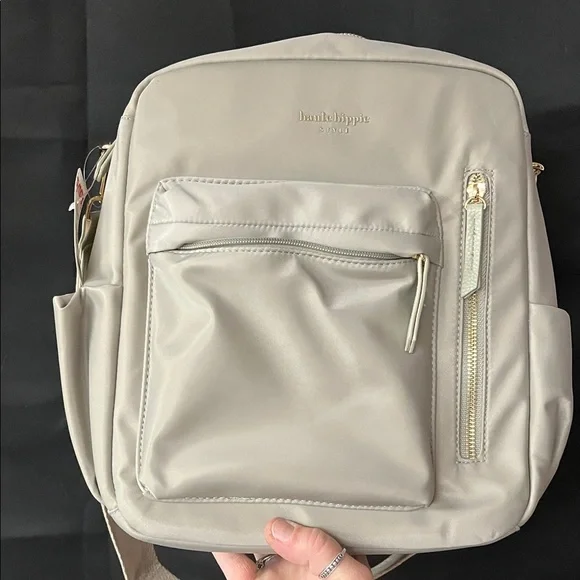 Haute Hippie Green On the Go Backpack Viral Decorative Beige Strap NWT
