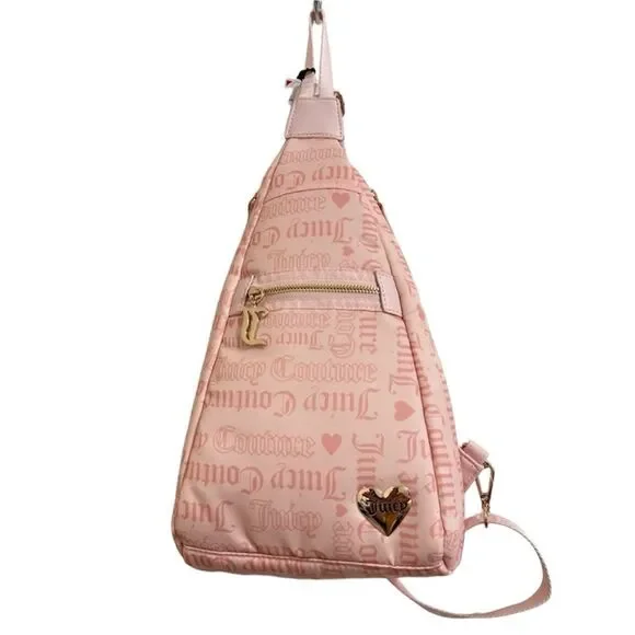 JUICY COUTURE POWDER BLUSH MATERIAL GIRL SLING BACKPACK‎ NWT BABY PINK BAG GIFT