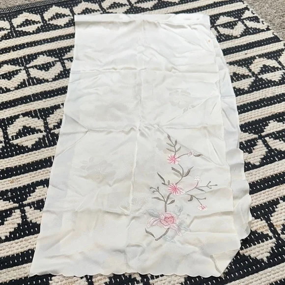 Vintage Floral Embroidered silk Scarf