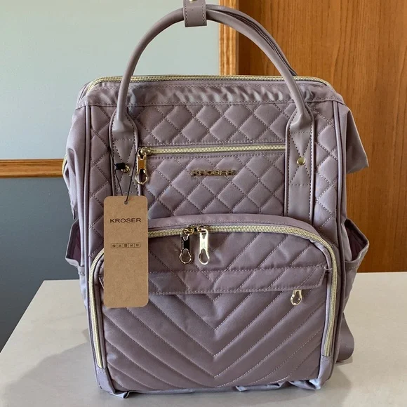 KROSER Quilted Backpack in Dusty Pink. NWT