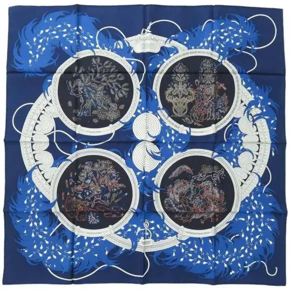 HERMES Authentic Blue Silk Scarf