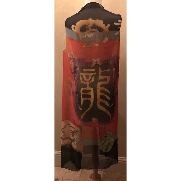 Vintage Oriental Large Silk Scarf