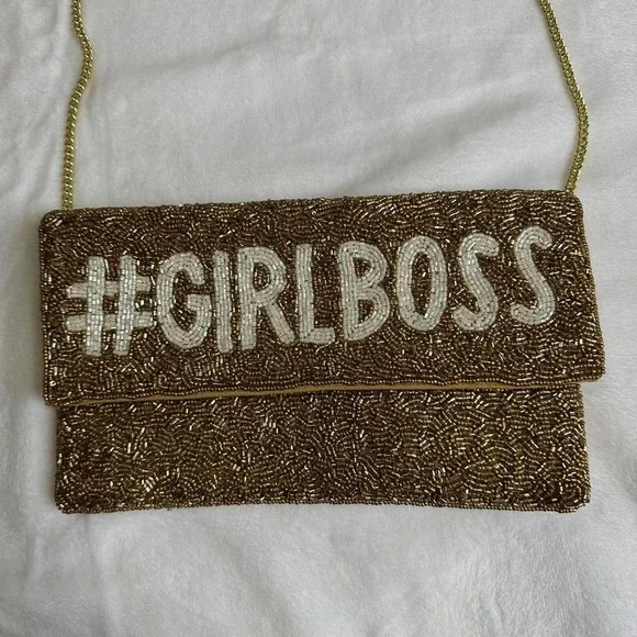 Gold seed‎ beads clutch bag