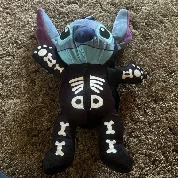 Disney Stitch Plush Black Halloween Skeleton Backpack‎ 20