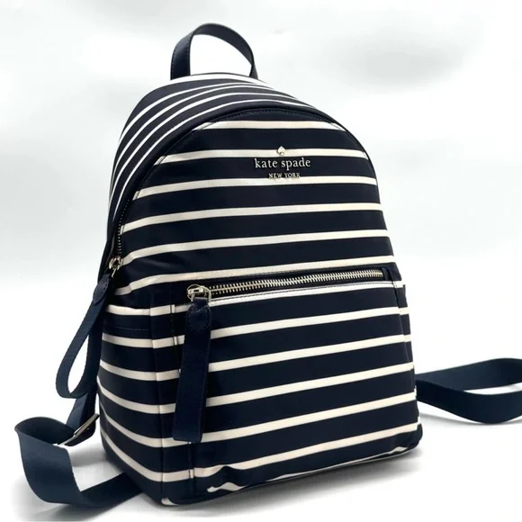 Kate Spade Chelsea Nylon Medium Backpack Navy Blue Striped