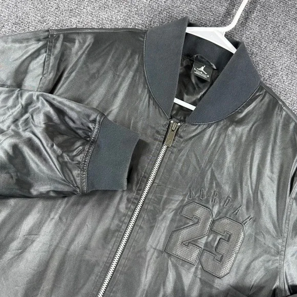 Jordan Bomber Jacket Mens L Large Black Satin Full Zip 23 Flight 833918-010