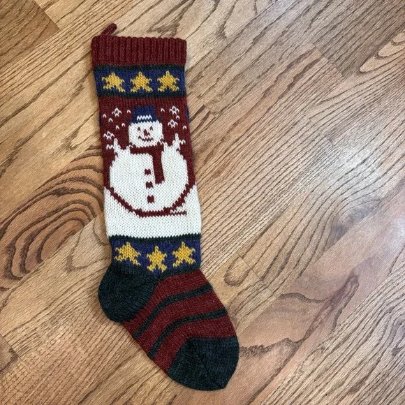 Vintage‎ Russ Knit Snowman Christmas Stocking Wool Blend Red Blue Nordic Holiday