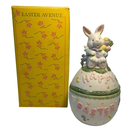 Easter Avenue Bunny Rabbit Figurine Trinket Box Happy Easter Egg Decor 6