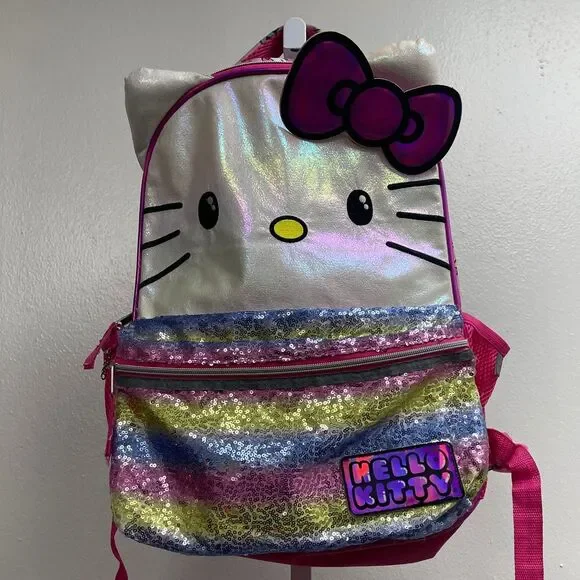Hello Kitty Rainbow‎ Sequin Backpack Holographic Iridescent School Bag