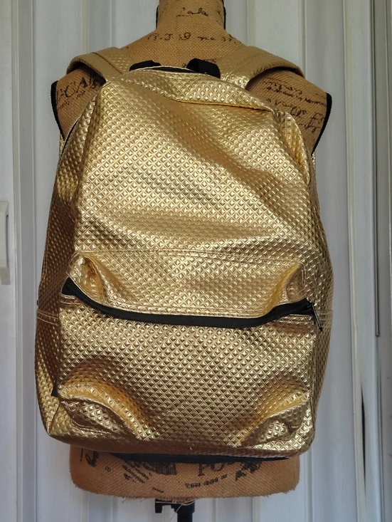 MetroPack Metallic Gold Backpack Y2K Textured Book Bag Headphone Port