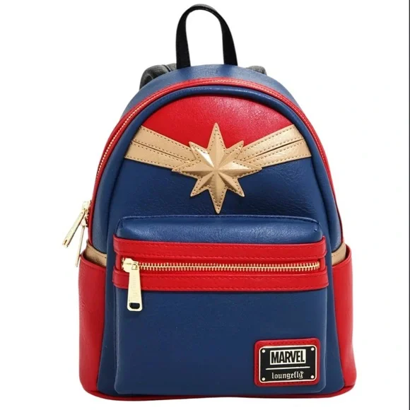 Loungefly marvel captain marvel gold red and blue backpack purse cosplay bag