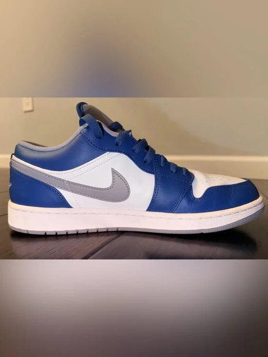 Pre-owned Mens Size 12 Nike Air Jordan 1 Low-True Blue Cement Sneakers