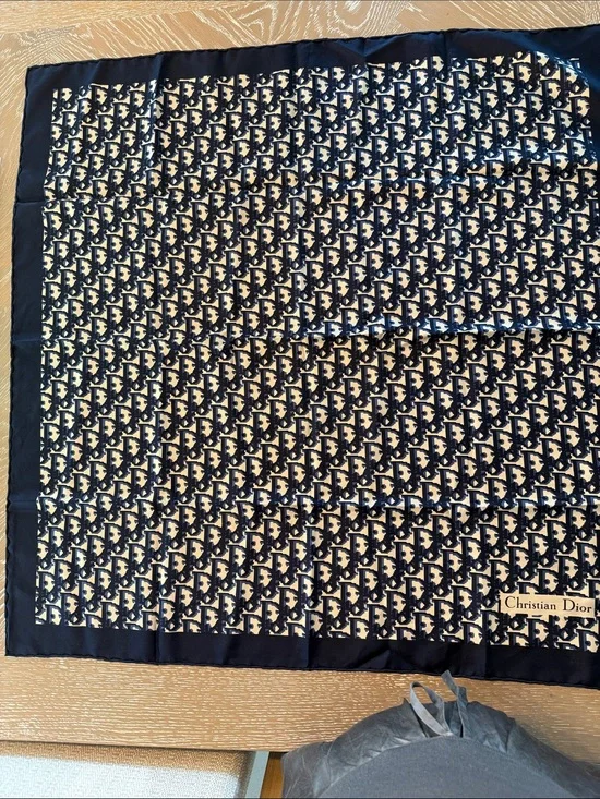 Dior Navy and Cream Monogram Silk Scarf