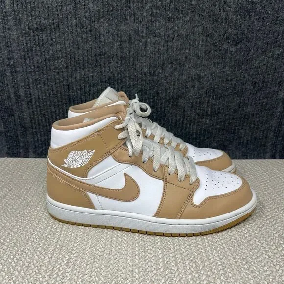 Nike Air Jordan 1 Mid Tan Gum White Athletic Shoes Mens 8.5 554724-271