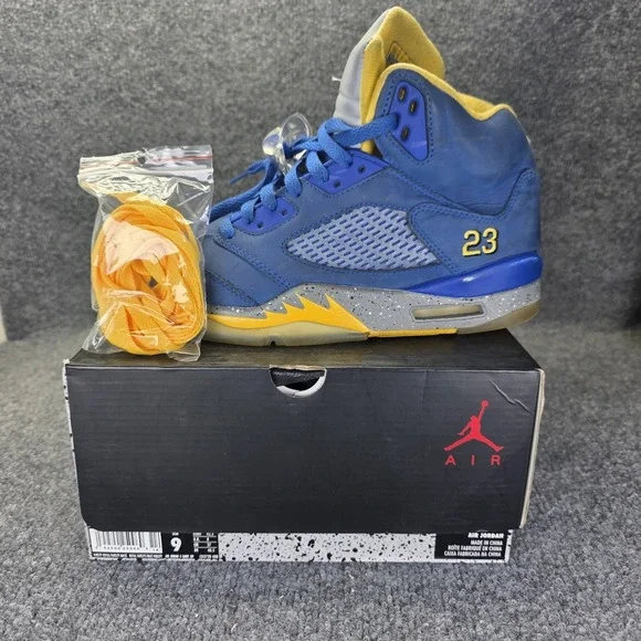 Nike Air Jordan 5 Laney JSPp Men's Size 9 Blue Yellow Grey Cement Og Box