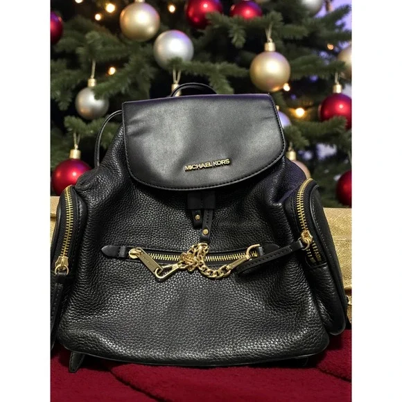 Michael Kors Black Leather‎ Convertible Backpack Gold Chain Detail