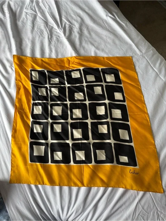 Echo Yellow and Black Geometric Silk Scarf
