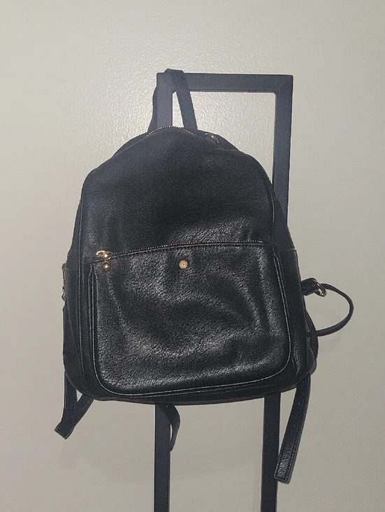 Lauren Conrad Classic Black Faux Leather Backpack with Front Zip Pocket