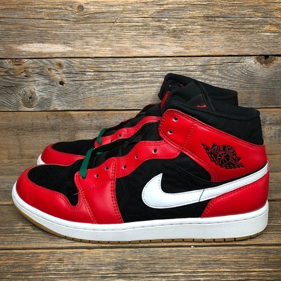 Size 11.5- Air Jordan 1 SE Mid Christmas Black Fire Red Malachite Used With Box