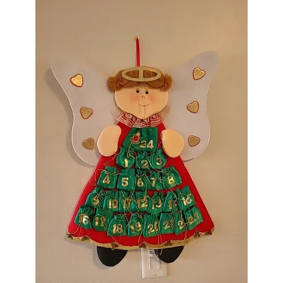 Vintage Advent Calendar Angel Wall Hanging Christmas 24