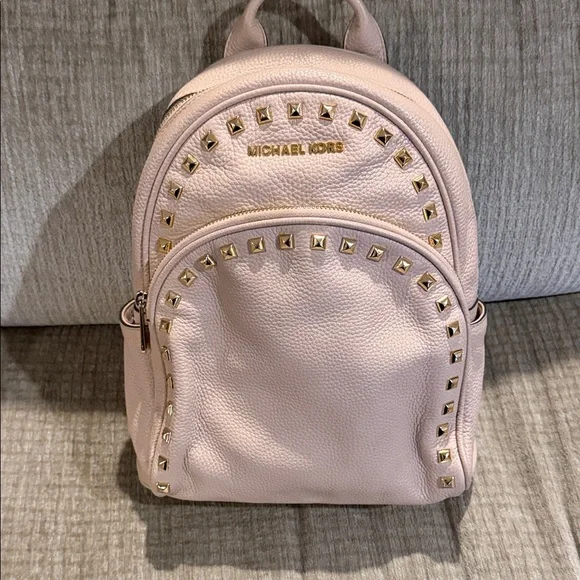 Michael Kors Grained Leather Blush Pink Backpack with Gold Studs 12 by 8