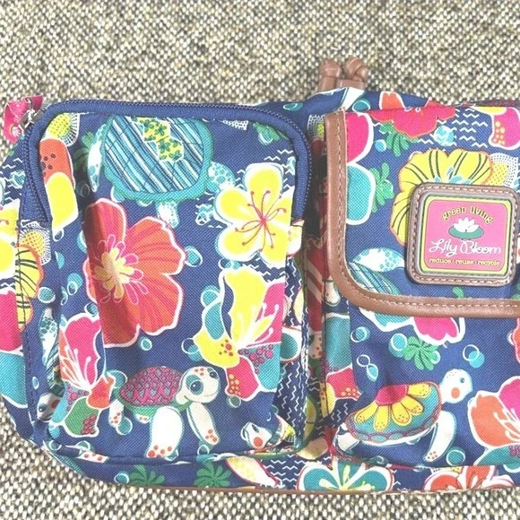 Lily Bloom Green Living Tropical Turtle Floral Backpack Navy‎ Blue Recycled Bag