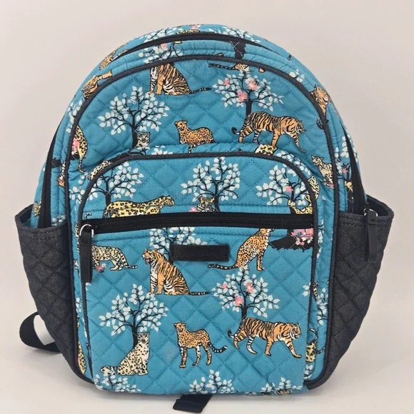 Vera Bradley Small Backpack Wild Tigers Blue Quilted Cotton Bag NWT Retired