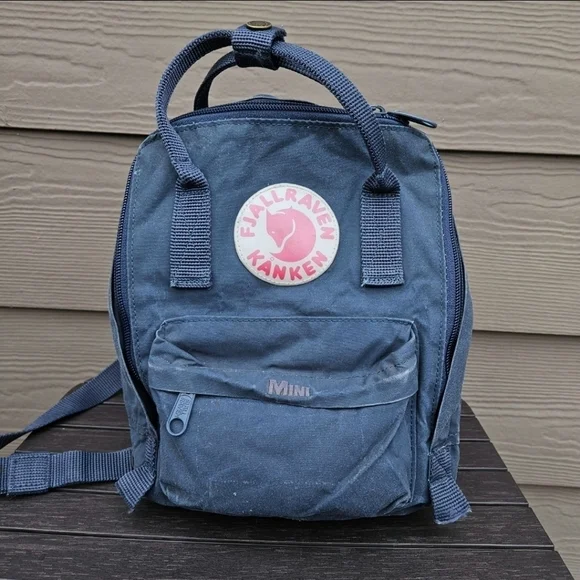 Fjallraven Kanken Mini Backpack Distressed Graphite Navy Blue Small Bag Travel
