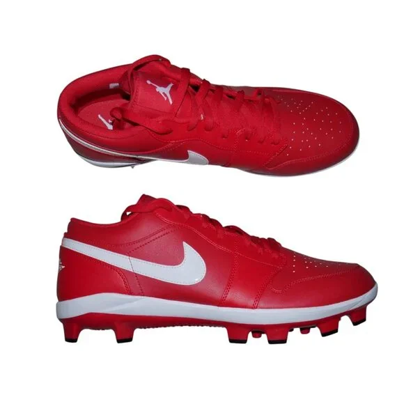 Nike Air Jordan 1 Retro Low Baseball Cleats Mens size 15  Varsity Red White New!