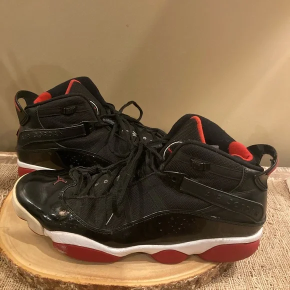 Nike Jordan 6 Rings‎ Black Varsity Red Size 12 rare 322992-062 Basketball Shoe
