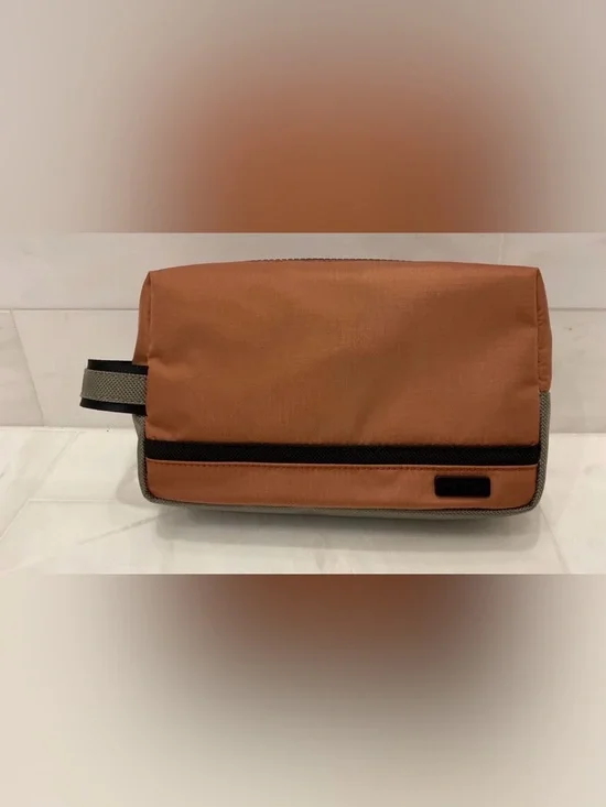 NEW TUMI Ballistic Zippered MEDIUM KIT Pouch Cosmetic Bag - CIDER ORANGE w/ SAND