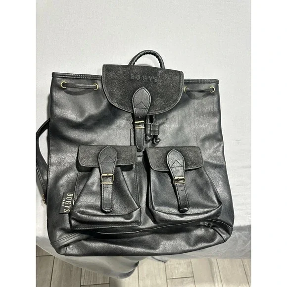 VTG 90s Bogy's Paris Black Leather Medium Backpack